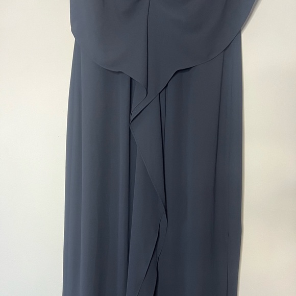 Halston Heritage Drape Back Cape Sleeve Ruffle Slit Navy Gown Maxi Dress 8 - Picture 10 of 13